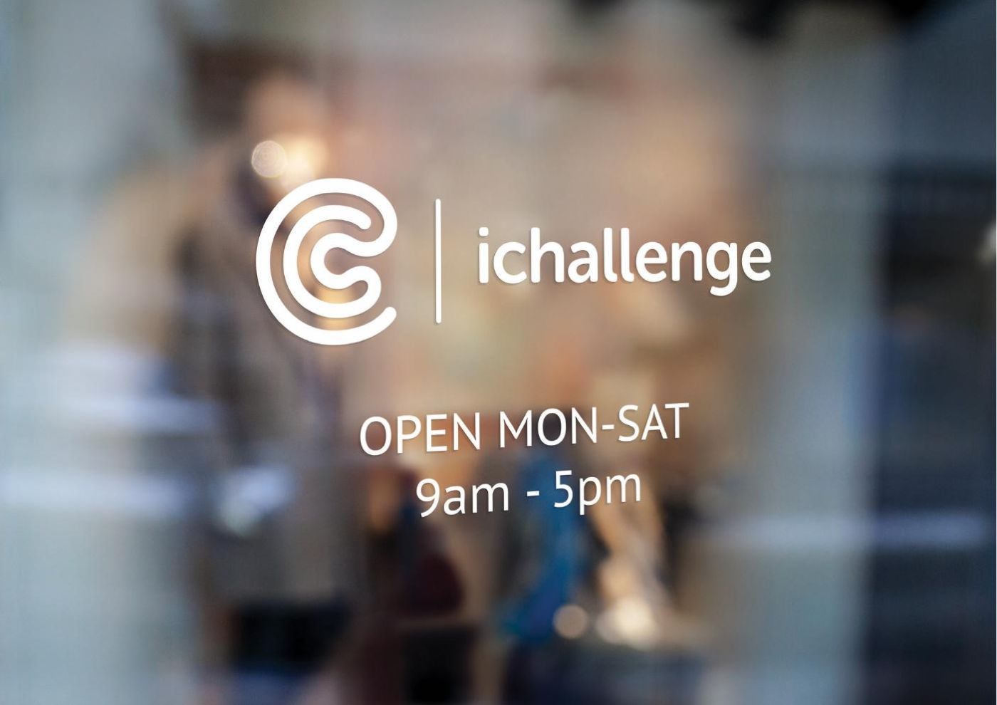 iChallenge storefront window signage